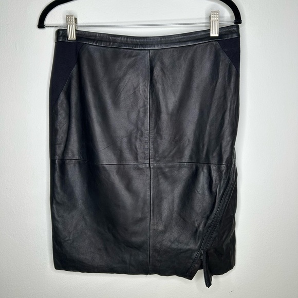 Nordstrom Trouvé leather black pencil skirt front-side zipper size 6 - Picture 2 of 7